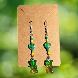 Handmade Sour Apple Gummy Bear Dangle Earrings